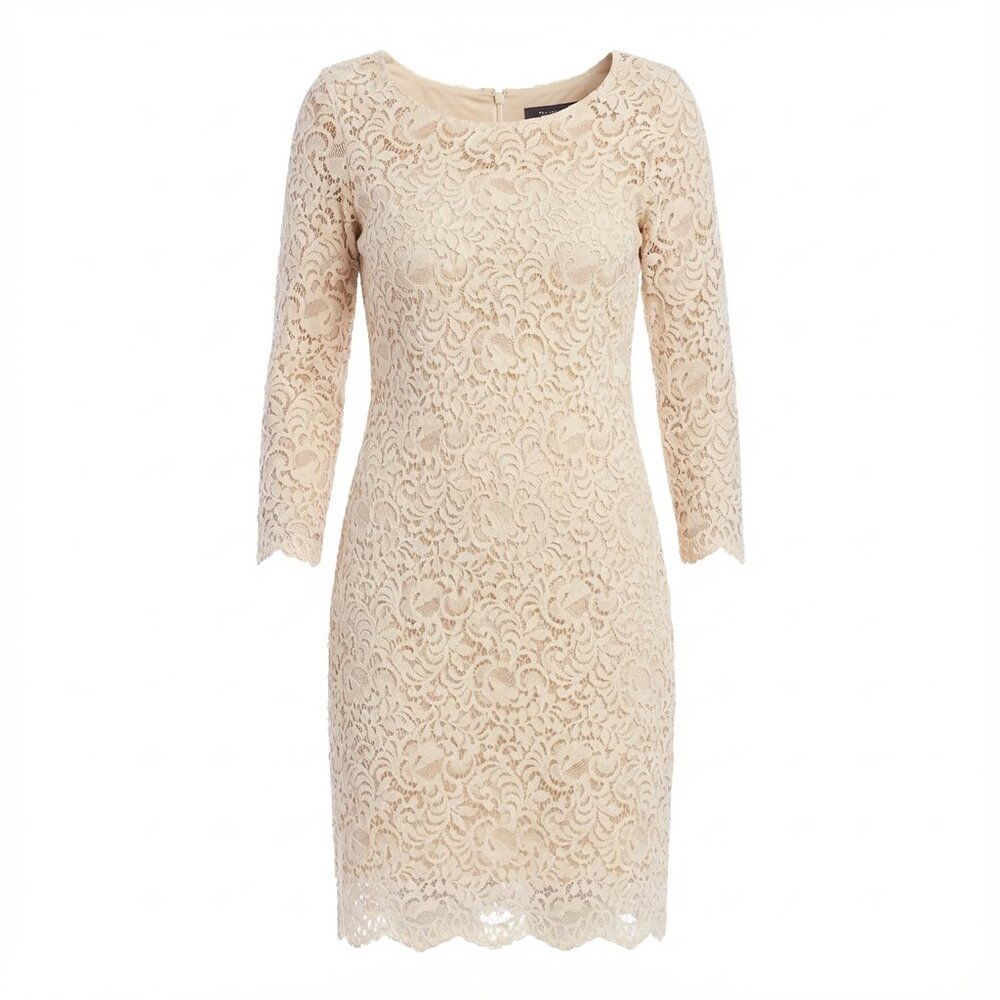 Karen Kane Lace Sheath Dress Women’s Crew-Neck 3/4 Sleeve Knee-Length